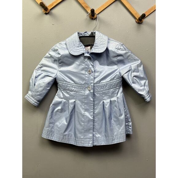 Vintage Rothschild Blue Trench Coat Polyester Girls 12 Month Pleated - Picture 1 of 6